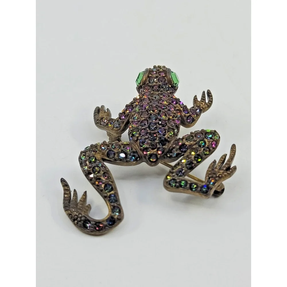 Vintage Kirks Folly Rainbow Crystal Frog Brooch Pin‎ Multicolor Sparkle